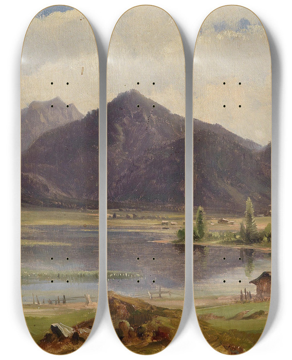 Triptych art skateboard deck of Ludwig Halauska Plansee by Ludwig Halauska (1827-1882)