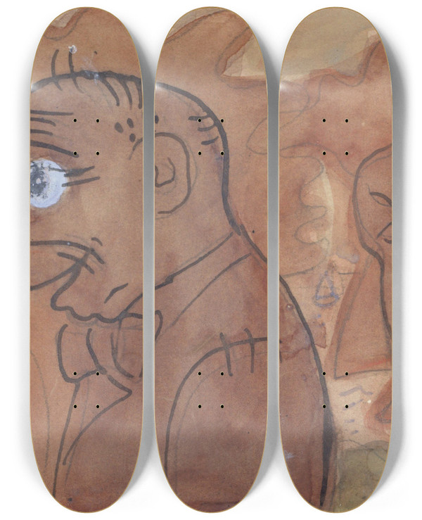 Triptych art skateboard deck of Leo Gestel Karikatuur Van Leo Gestel En Zijn Vrouw by Leo Gestel (1881-1941)