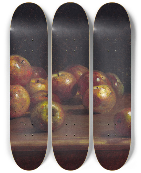 Triptych art skateboard deck of Charles Ethan Porter Still Life With Apples by Charles Ethan Porter (1847-1923)