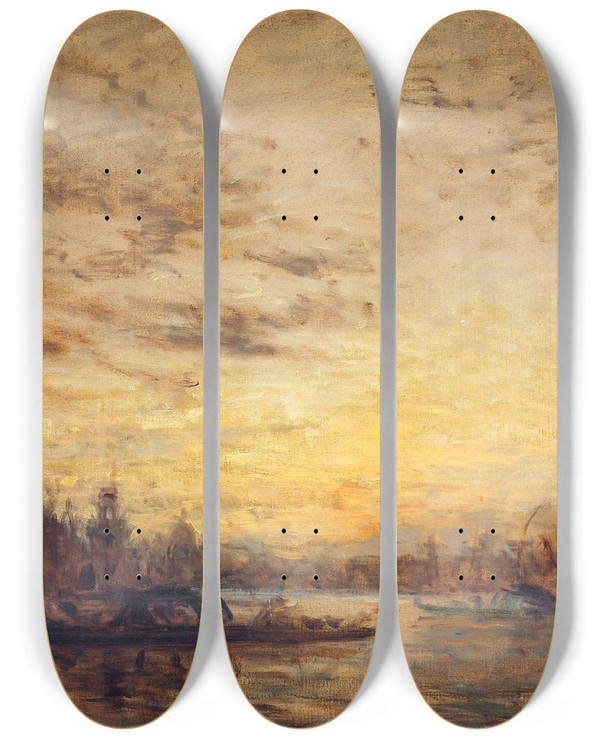 Triptych art skateboard deck of Flix Ziem Venise La Giudecca Au Crpuscule by Felix Ziem (1821-1911)