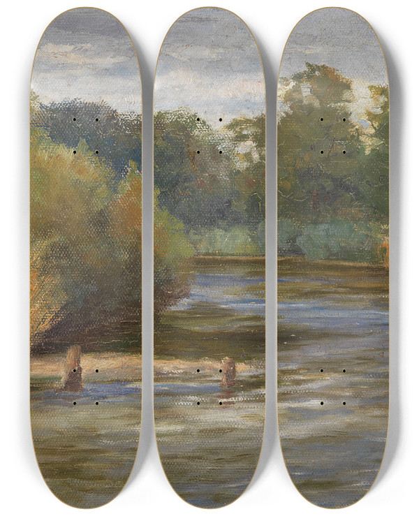 Triptych art skateboard deck of Hugo Darnaut Landschaftsstudie by Hugo Darnaut (1850-1937)