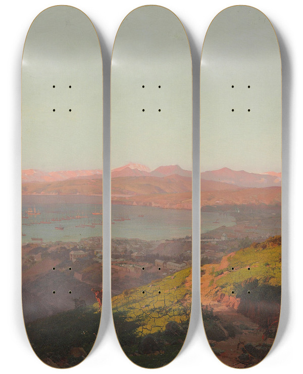 Triptych art skateboard deck of Thomas Jacques Somerscales Valparaso by Thomas Jacques Somerscales (1842-1927)