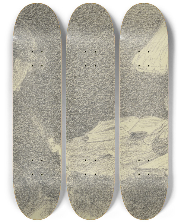 Triptych art skateboard deck of Louis Eysen Mary Und Emma Eysen Unter Einer Tischlampe by Louis Eysen (1843-1899)