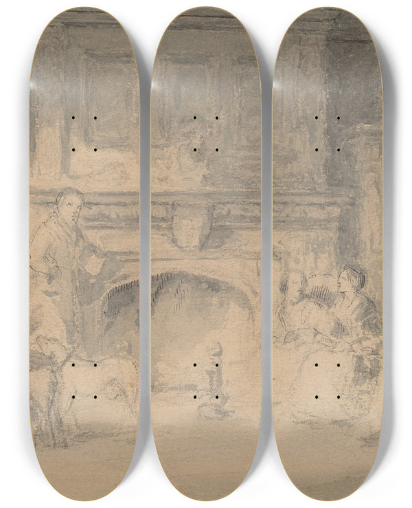 Triptych art skateboard deck of Robert Walter Weir Study For The Bailey Family by Robert Walter Weir (1803-1889)