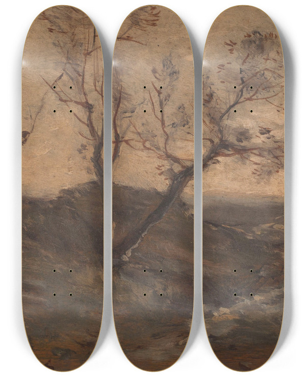 Triptych art skateboard deck of Henrijoseph Harpignies Le Ruisseau by Henri Joseph Harpignies (1819-1916)