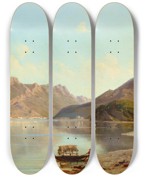 Triptych art skateboard deck of Silvio Poma Lake Como by Silvio Poma (1840-1932)