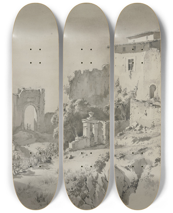 Triptych art skateboard deck of Jeanjacques De Boissieu Landscape Near Dargoire by Jean-Jacques de Boissieu (1736-1810)