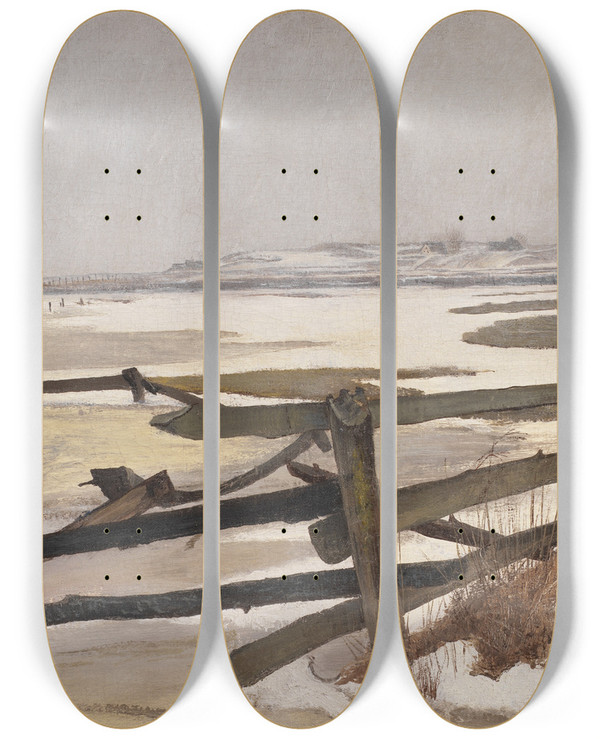 Triptych art skateboard deck of Laurits Andersen Ring Thaw by Laurits Andersen Ring (1854-1933)