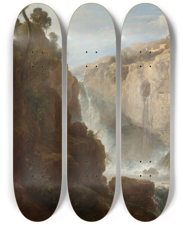 Triptych art skateboard deck of Pierreathanase Chauvin View Of Tivoli by Pierre-Athanase Chauvin (1774-1832)