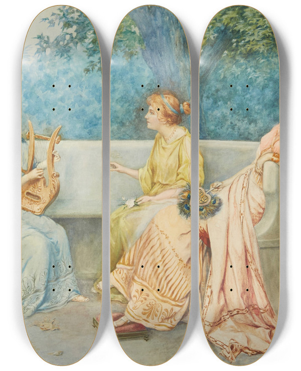 Triptych art skateboard deck of Francesco Ferraresi The Lyre Player by Francesco Ferraresi