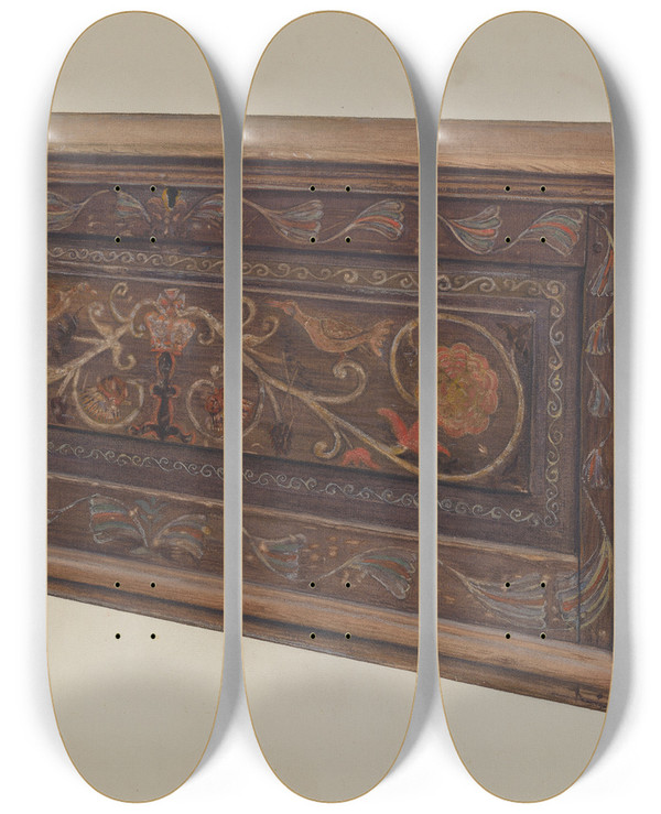 Triptych art skateboard deck of Edward F Engel Painted Guilford Chest_2 by Edward F Engel