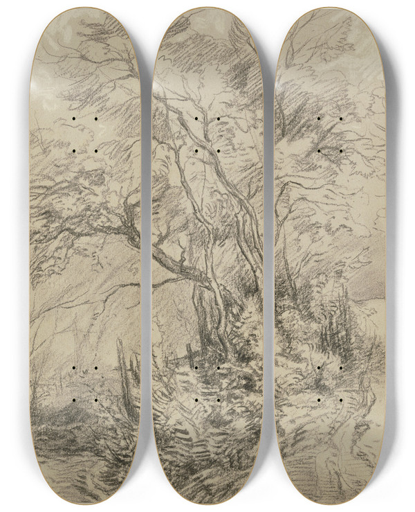 Triptych art skateboard deck of Peter Burnitz Forest Path by Peter Burnitz (1824-1886)