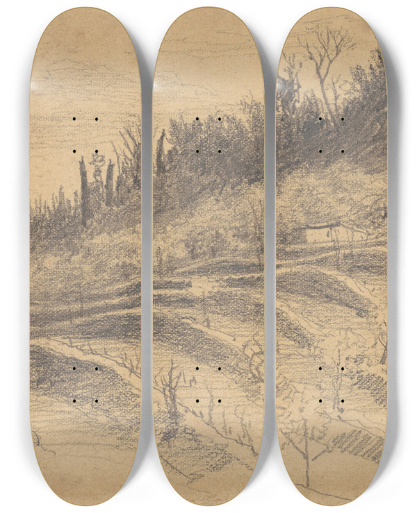Triptych art skateboard deck of John Singer Sargent Bellosguardo Florence by John Singer Sargent (1856-1925)