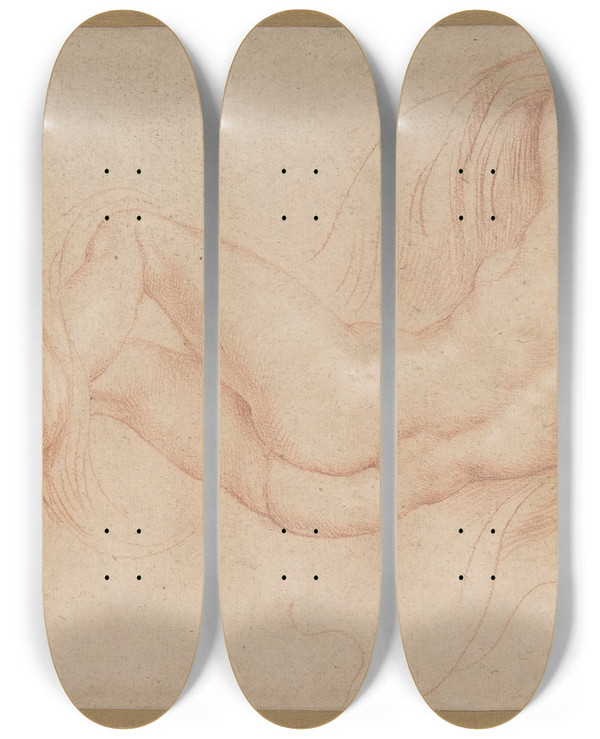 Triptych art skateboard deck of Peter Paul Rubens Hermaphrodite by Peter Paul Rubens (1577-1640)