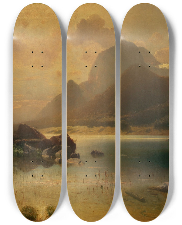 Triptych art skateboard deck of Eugen Jettel Hintersee Bei Berchtesgaden by Eugen Jettel (1845-1901)
