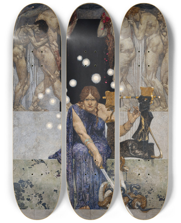 Triptych art skateboard deck of Alexander Rothaug Melpomene by Alexander Rothaug (1870-1946)