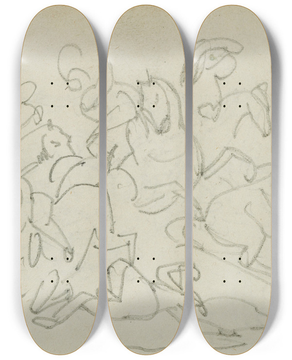 Triptych art skateboard deck of Thodore Gricault Cavalry Battle_2 by Theodore Gericault (1791-1824)