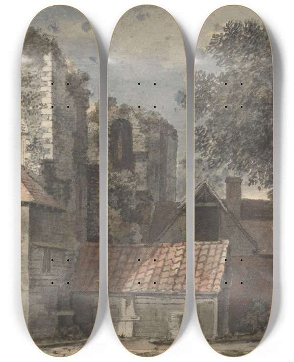 Triptych art skateboard deck of Jonathan Skelton Canterbury Castle by Jonathan Skelton (1735-1759)