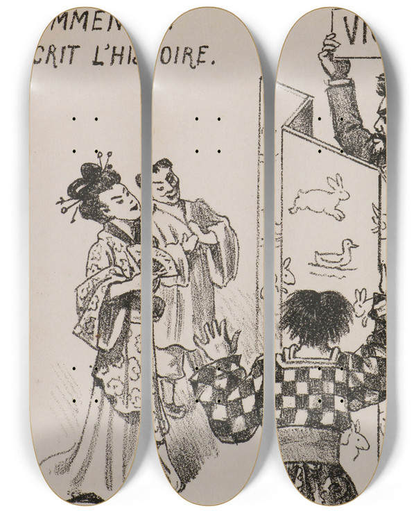 Triptych art skateboard deck of B Lavigne Victory How One Writes History by B Lavigne (19-20-)