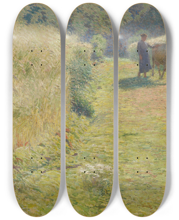 Triptych art skateboard deck of Emile Claus Summer by Emile Claus (1849-1924)