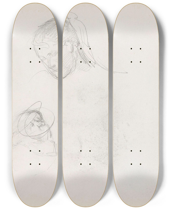 Triptych art skateboard deck of Signe Scheel Studie Av Hoder by Signe Scheel (1860-1942)