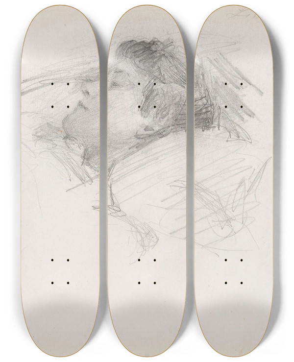 Triptych art skateboard deck of Signe Scheel Lille Ingrid by Signe Scheel (1860-1942)