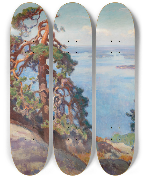 Triptych art skateboard deck of Eero Jrnefelt Landscape From Koli by Eero Jarnefelt (1863-1937)
