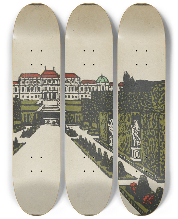 Triptych art skateboard deck of Urban Janke Wien Belvedere by Urban Janke (1887-1914)