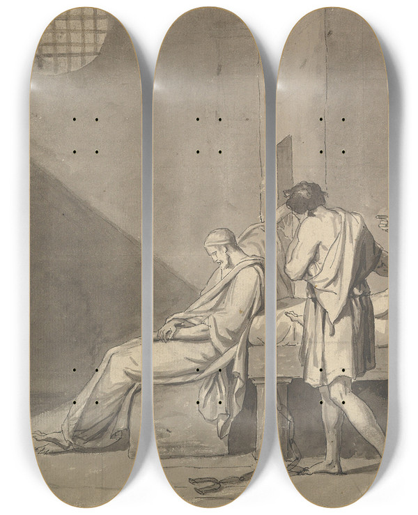 Triptych art skateboard deck of Jacques Louis David The Death Of Socrates_2 by Jacques Louis David (1748-1825)