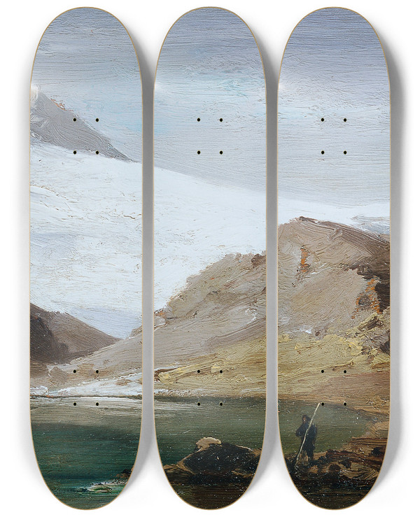 Triptych art skateboard deck of Joseph Brunner Der Madatschgletscher by Joseph Brunner (1826-1893)