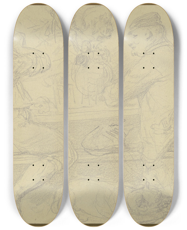 Triptych art skateboard deck of Johann Heinrich Hasselhorst With Apple Cider by Johann Heinrich Hasselhorst (1825-1904)