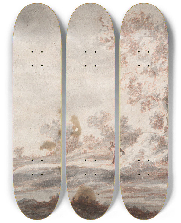 Triptych art skateboard deck of Abraham Genoels Ii Landscape With Old Tree Andfigures by Abraham Genoels Ii (1640-1723)