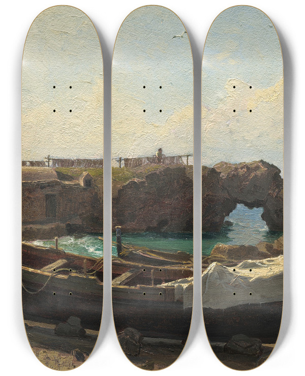 Triptych art skateboard deck of William Stanley Haseltine Marina Piccola by William Stanley Haseltine (1835-1900)
