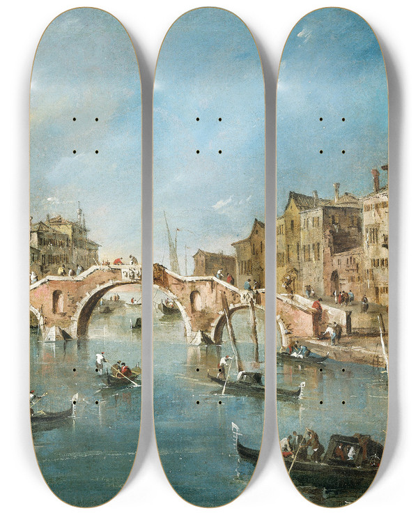 Triptych art skateboard deck of Francesco Guardi View On The Cannaregio Canalvenice by Francesco Guardi (1712-1793)