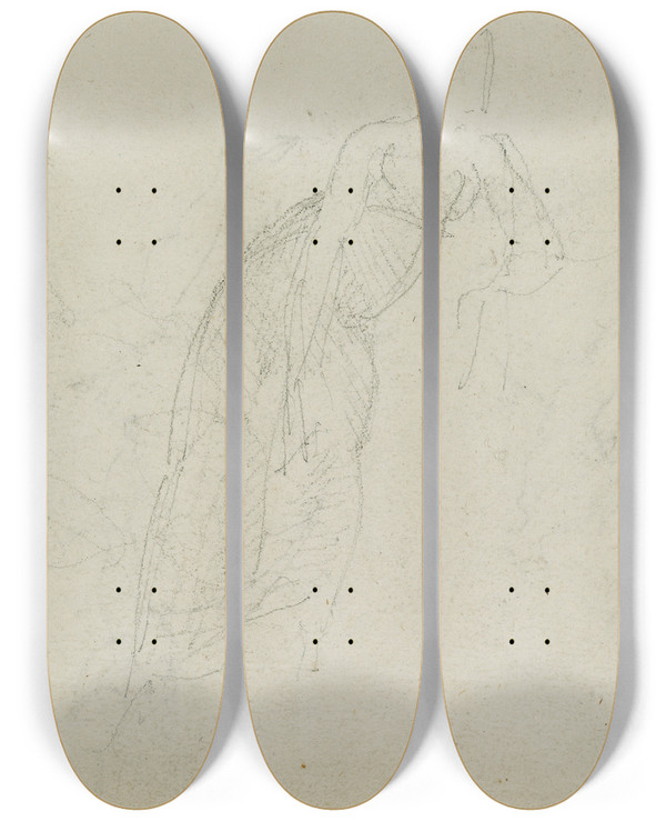Triptych art skateboard deck of Thodore Gricault Figure Studies by Theodore Gericault (1791-1824)
