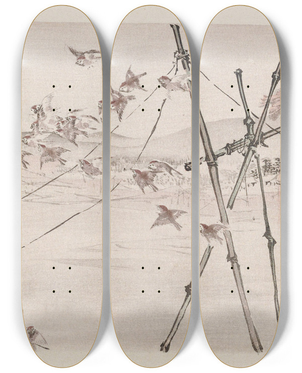 Triptych art skateboard deck of Takeuchi Seih Seiho Juni Fuji Pl10 by Takeuchi Seiho (1864-1942)