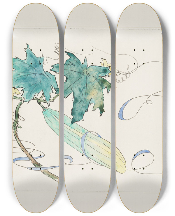 Triptych art skateboard deck of Flix Bracquemond Grand Plat Gigot Concombre Modle De Coloris by Felix Bracquemond (1833-1914)
