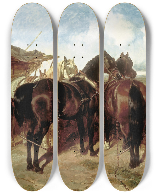 Triptych art skateboard deck of John Frederick Herring Snr Autumn by John Frederick Herring Snr (1795-1865)
