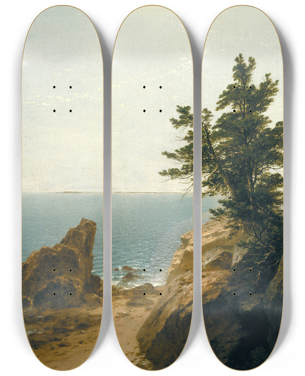Triptych art skateboard deck of John Frederick Kensett Coast Scene_1 by John Frederick Kensett (1816-1872)