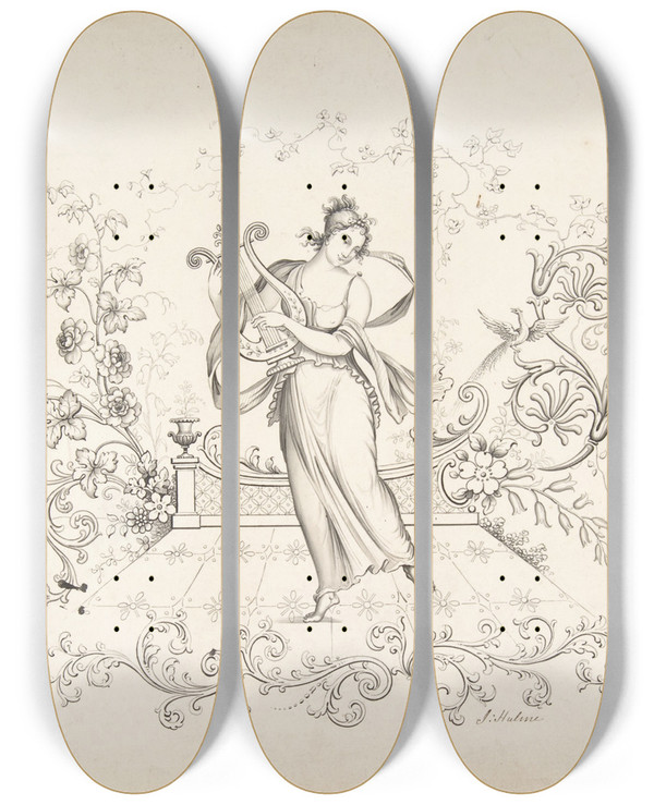Triptych art skateboard deck of J Hulme Design For Panel Decoration_3 by J Hulme (1828-1840)