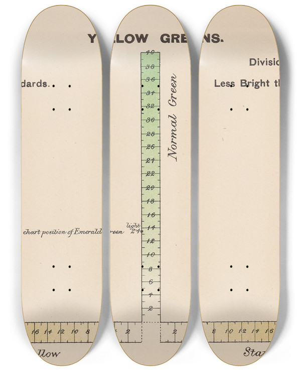 Triptych art skateboard deck of Joseph Williams Lovibond Measurement Of Light And Colour Sensations Pl18 by Joseph Williams Lovibond (1833-1918)