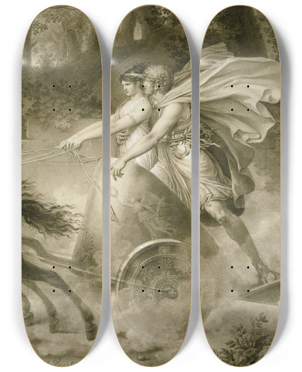 Triptych art skateboard deck of Carle Vernet The Return From The Race by Carle Vernet (1758-1836)