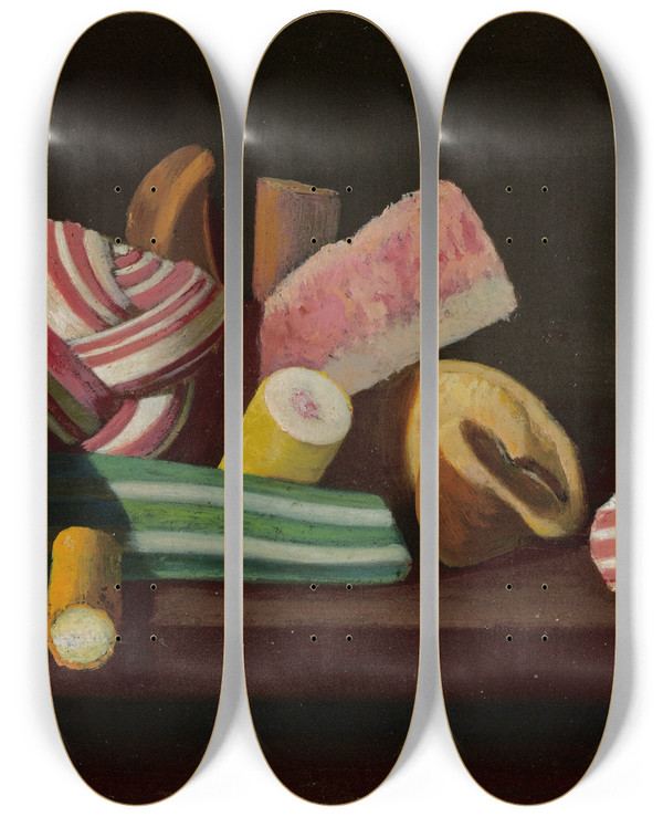 Triptych art skateboard deck of John Frederick Peto Hard Candy by John Frederick Peto (1854-1907)