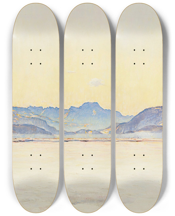 Triptych art skateboard deck of Carl Albert Von Salis Oberengadiner Winterlandschaft by Carl Albert Von Salis (1886-1941)