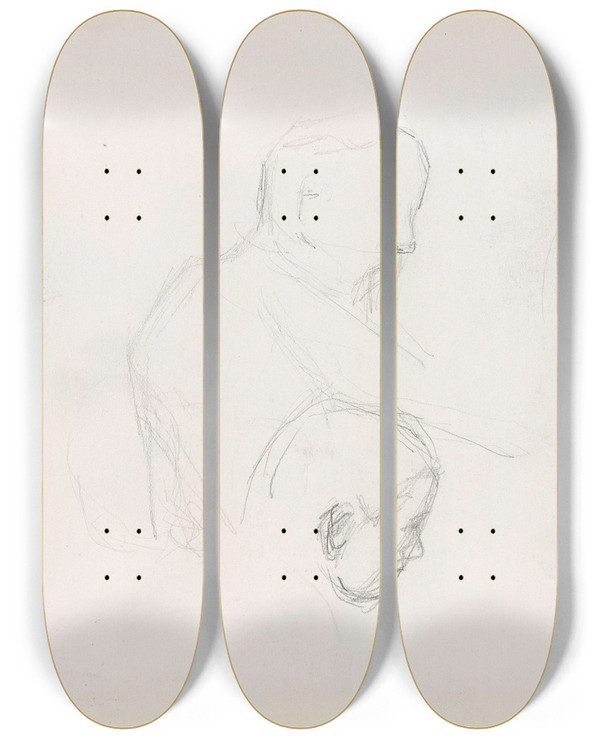 Triptych art skateboard deck of Signe Scheel Studier Av Hoder by Signe Scheel (1860-1942)