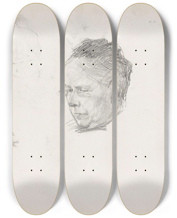 Triptych art skateboard deck of Signe Scheel Tante Nanna by Signe Scheel (1860-1942)