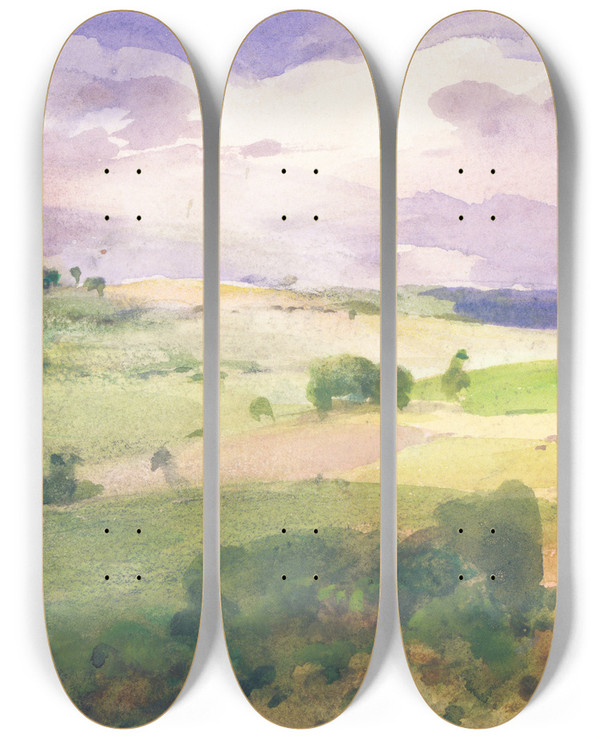 Triptych art skateboard deck of William Henry Holmes The Maryland Fields by William Henry Holmes (1846-1933)