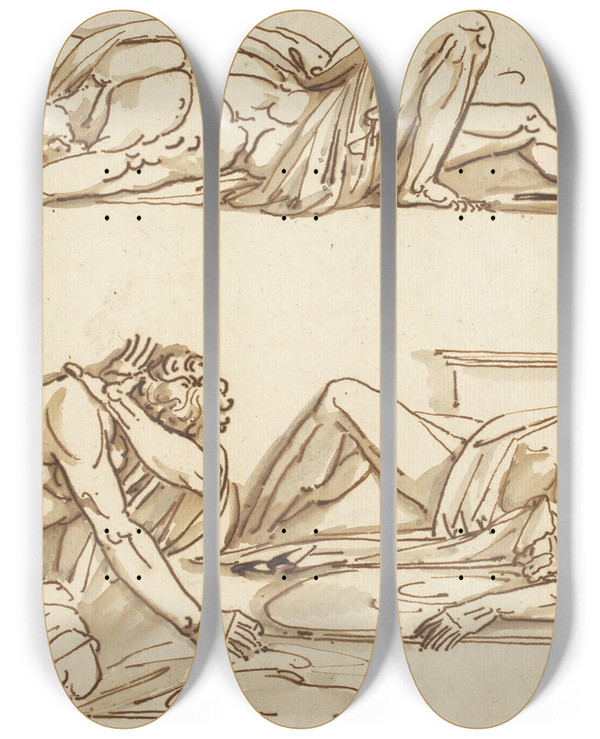Triptych art skateboard deck of Philippeauguste Hennequin Achilles And Patroclus by Philippe-Auguste Hennequin (1762-1833)