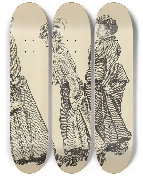 Triptych art skateboard deck of Charles Dana Gibson The New Hat by Charles Dana Gibson (1867-1944)