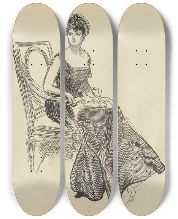Triptych art skateboard deck of Charles Dana Gibson Untitled_80 by Charles Dana Gibson (1867-1944)